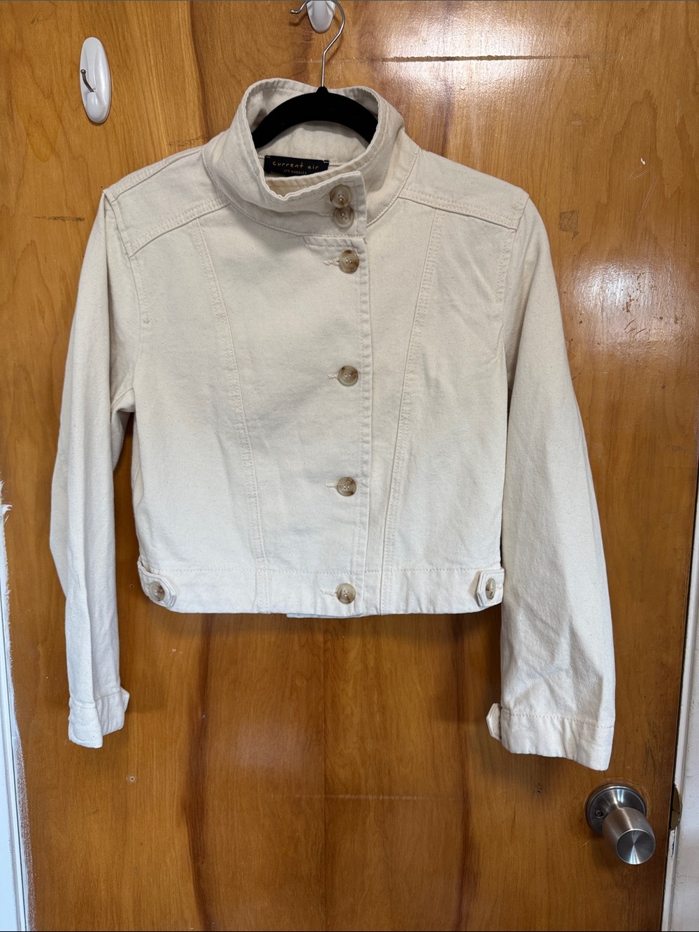 Current Air Cream Cropped Button-Front Jean Jacket